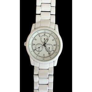 Merona Women's Watch  White Link Bracelet 7" Wristwatch New Battery Works